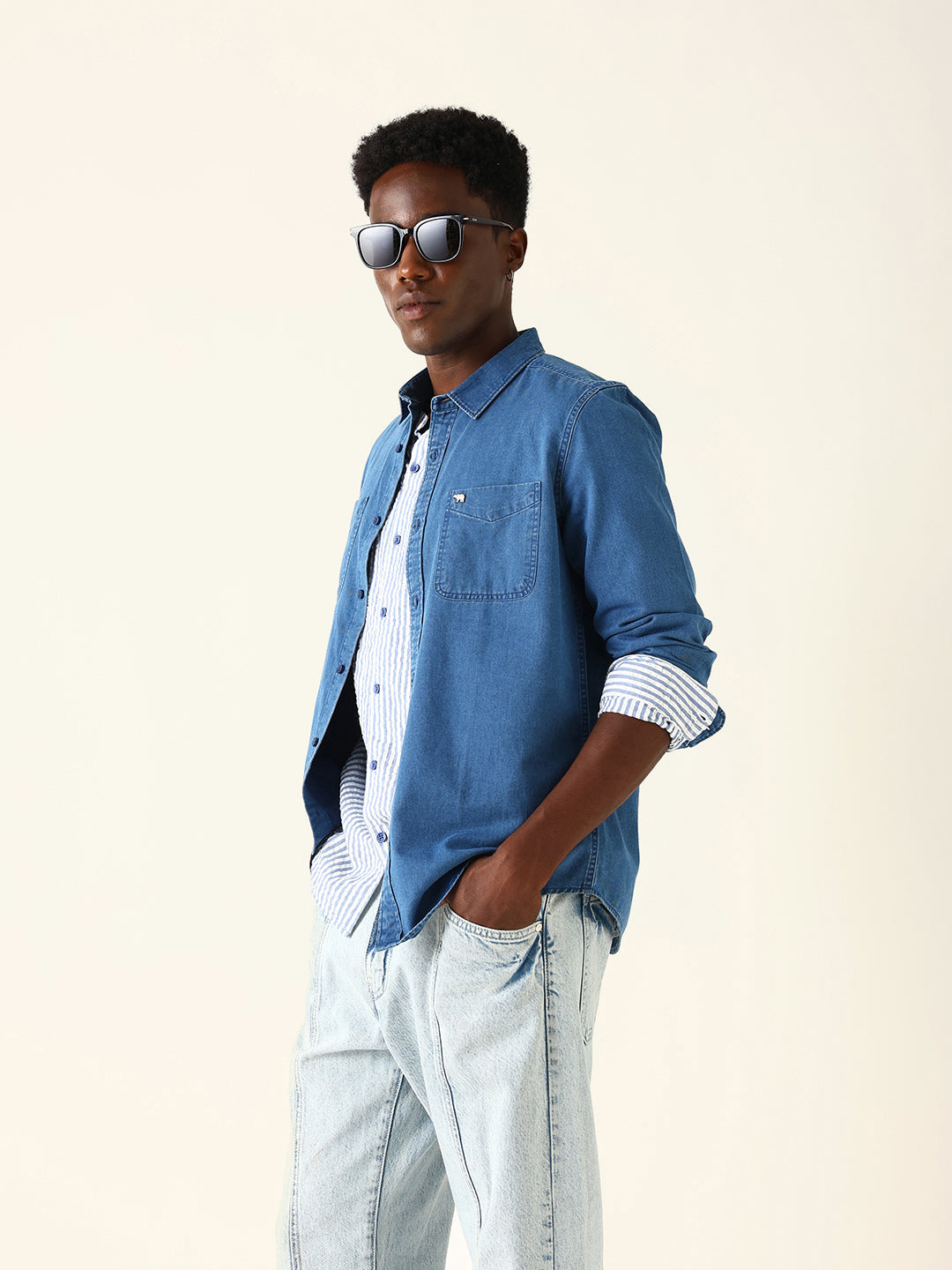 blue denim solid regular fit casual shirt blue denim solid regular fit casual shirt