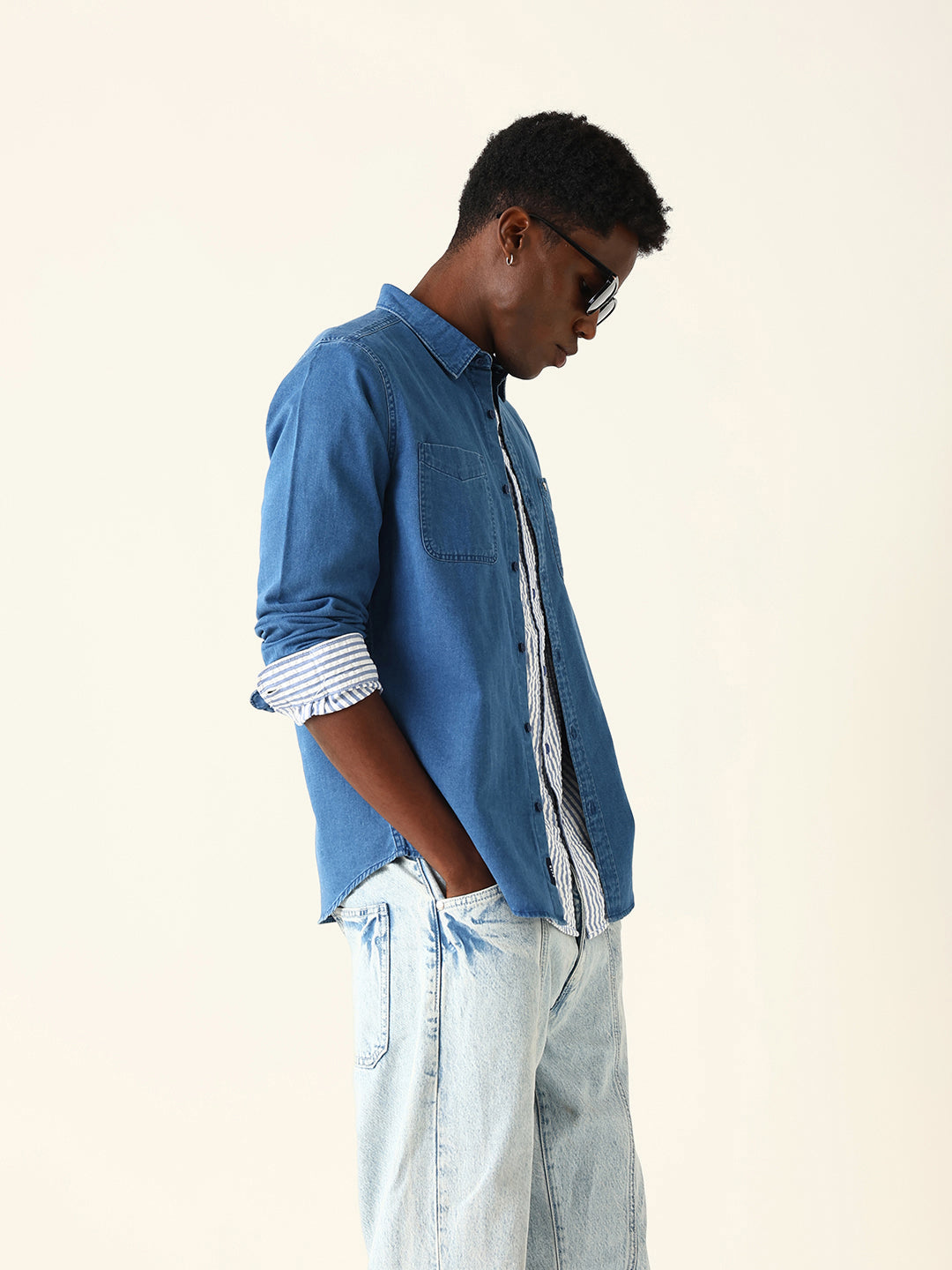 blue denim solid regular fit casual shirt blue denim solid regular fit casual shirt