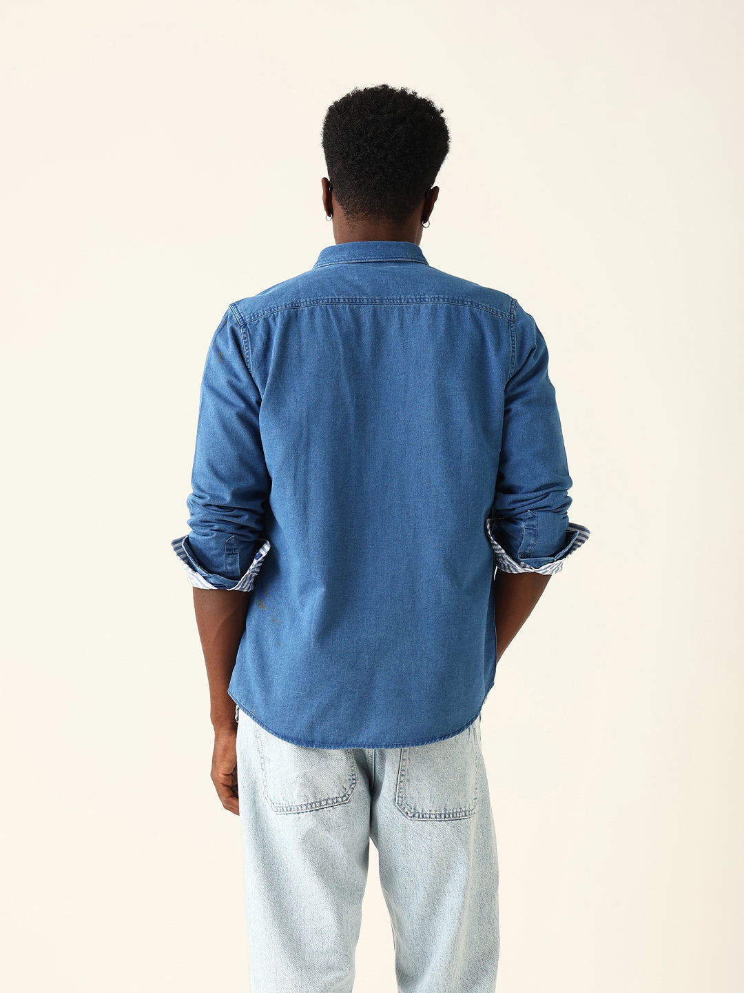 blue denim solid regular fit casual shirt blue denim solid regular fit casual shirt