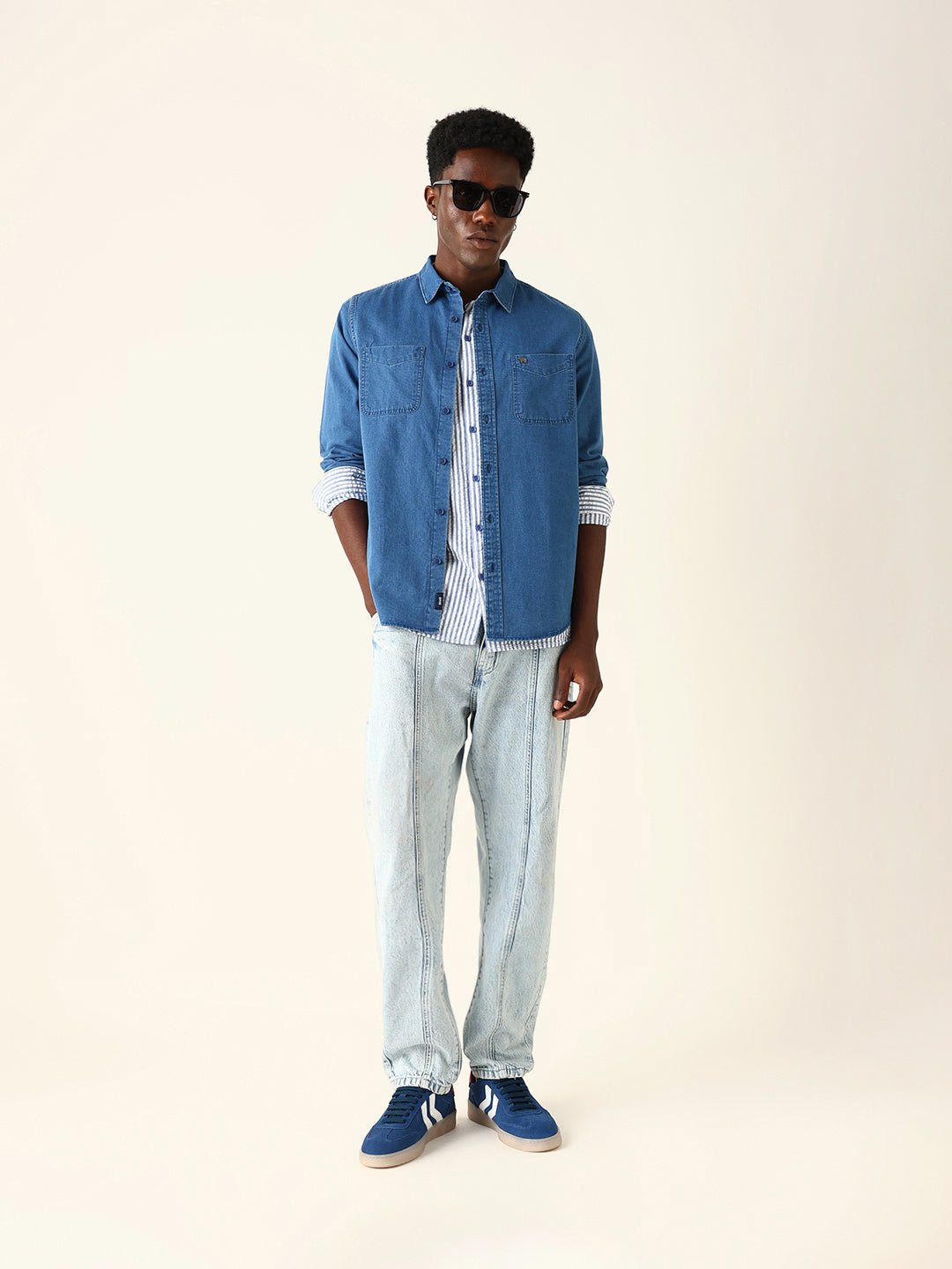 blue denim solid regular fit casual shirt blue denim solid regular fit casual shirt