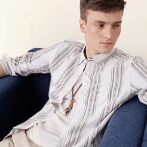 white vertical woven stripe slim fit casual shirt