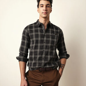 black regular fit woven checked casual shirt