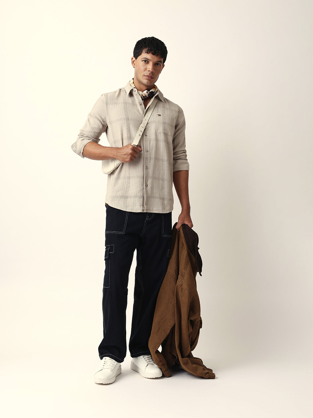 beige slim fit casual shirt with vertical stripes & horizontal texture design beige slim fit casual shirt with vertical stripes & horizontal texture design