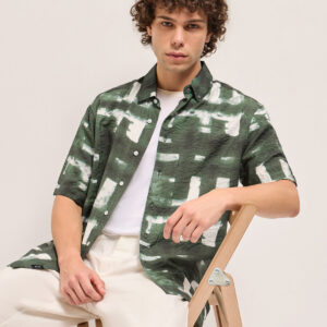 forest green brushstroke textured print relax fit casual shirt