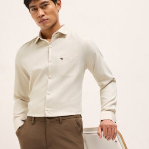 beige textured woven tailored fit formal shirt