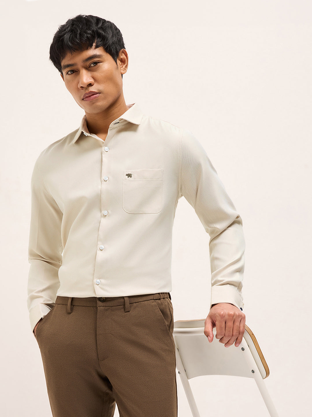 beige textured woven tailored fit formal shirt beige textured woven tailored fit formal shirt