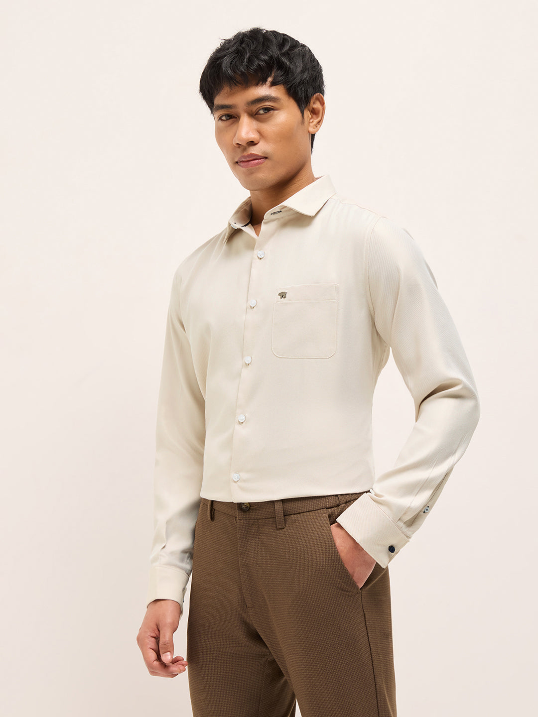 beige textured woven tailored fit formal shirt beige textured woven tailored fit formal shirt