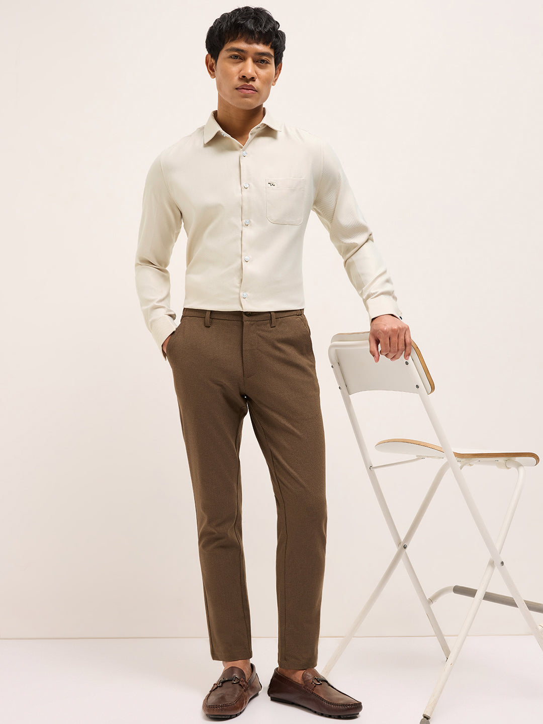 beige textured woven tailored fit formal shirt beige textured woven tailored fit formal shirt