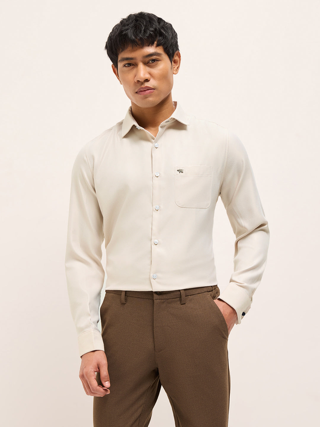 beige textured woven tailored fit formal shirt beige textured woven tailored fit formal shirt