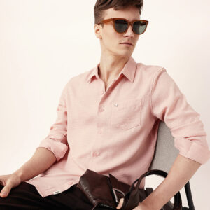 pink woven solid slim fit casual shirt