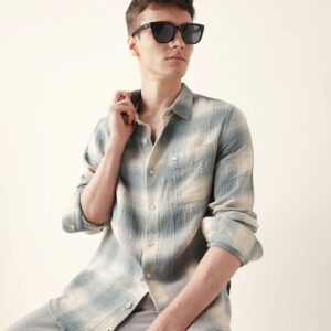teal & cream woven textured checks regular fit casual shirt