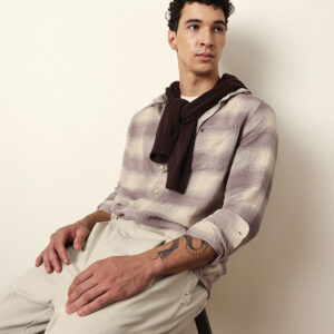 purple & cream woven textured checks regular fit casual shirt
