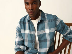 blue woven check slim fit casual shirt