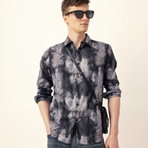 multicolor abstract brushstroke printed slim fit casual shirt