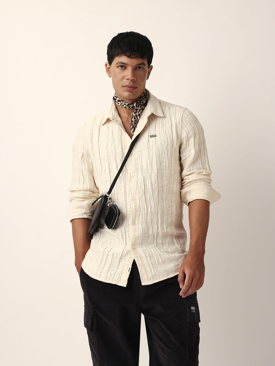 cream textured woven self design slim fit casual shirt cream textured woven self design slim fit casual shirt