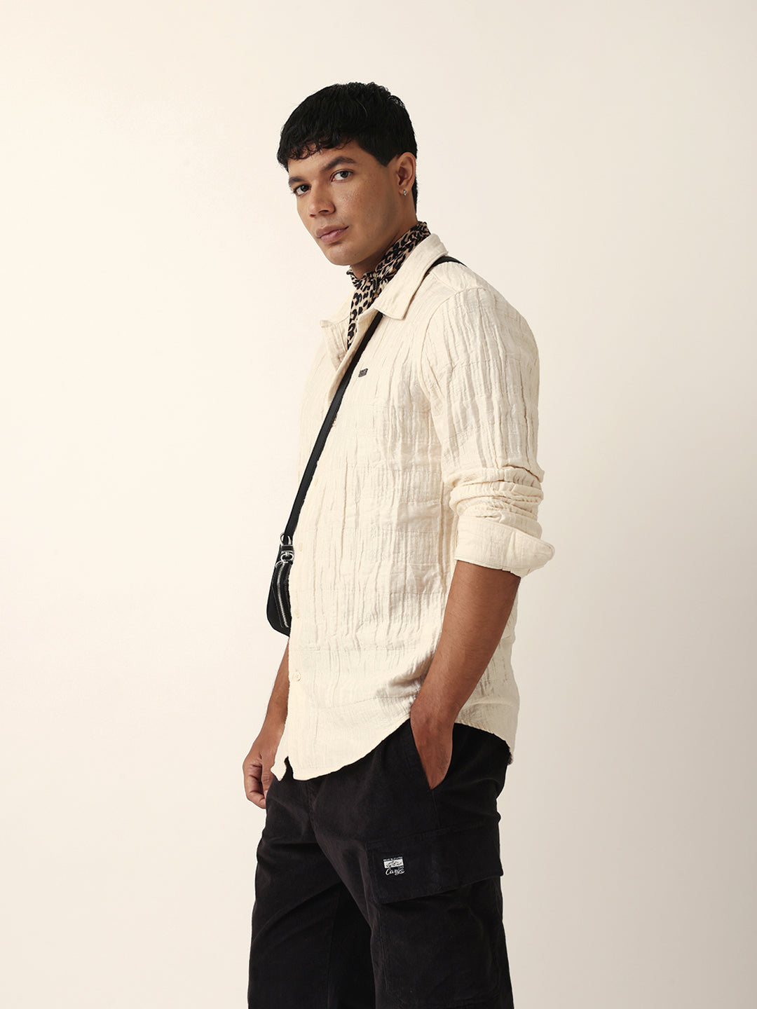 cream textured woven self design slim fit casual shirt cream textured woven self design slim fit casual shirt