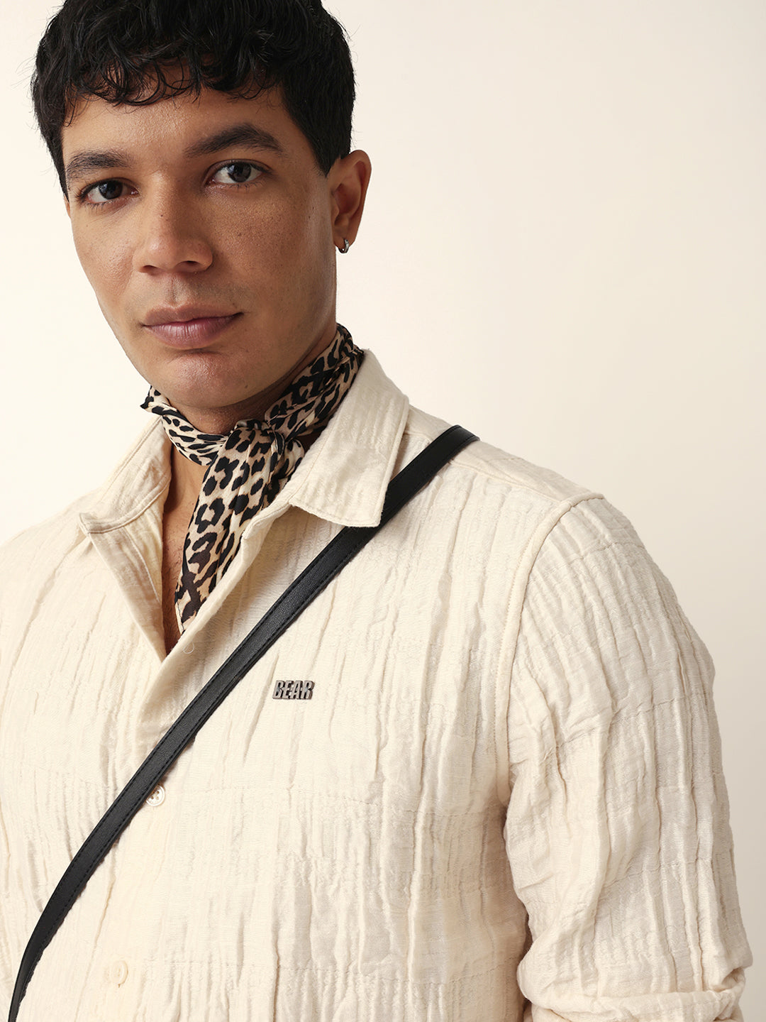 cream textured woven self design slim fit casual shirt cream textured woven self design slim fit casual shirt