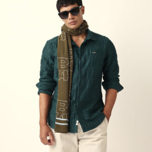 green textured woven self design slim fit casual shirt