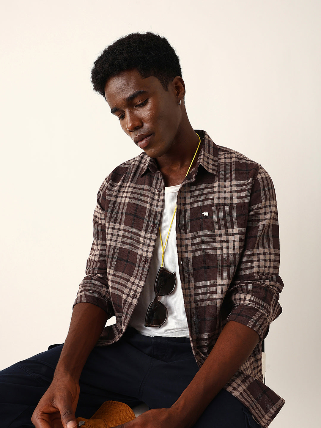 brown woven check slim fit casual shirt brown woven check slim fit casual shirt