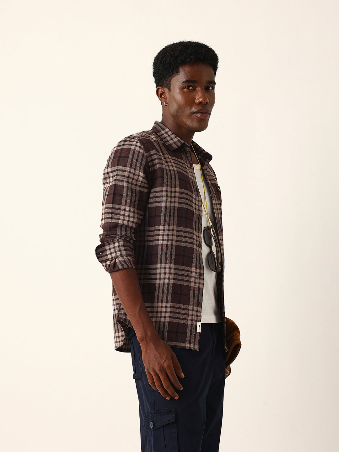 brown woven check slim fit casual shirt brown woven check slim fit casual shirt