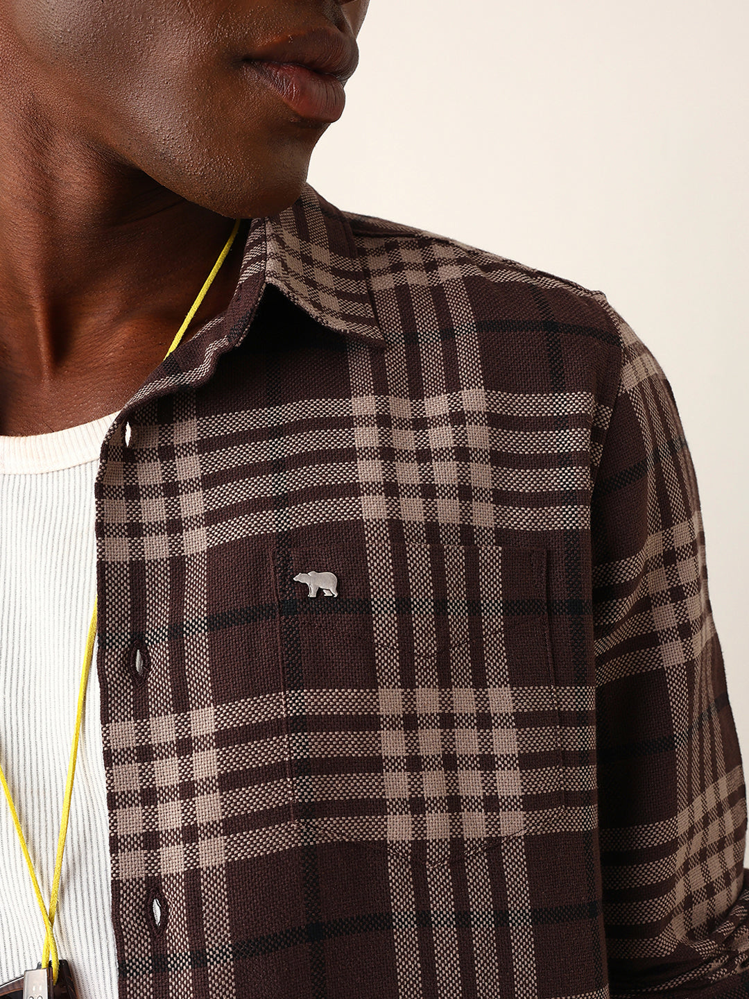 brown woven check slim fit casual shirt brown woven check slim fit casual shirt
