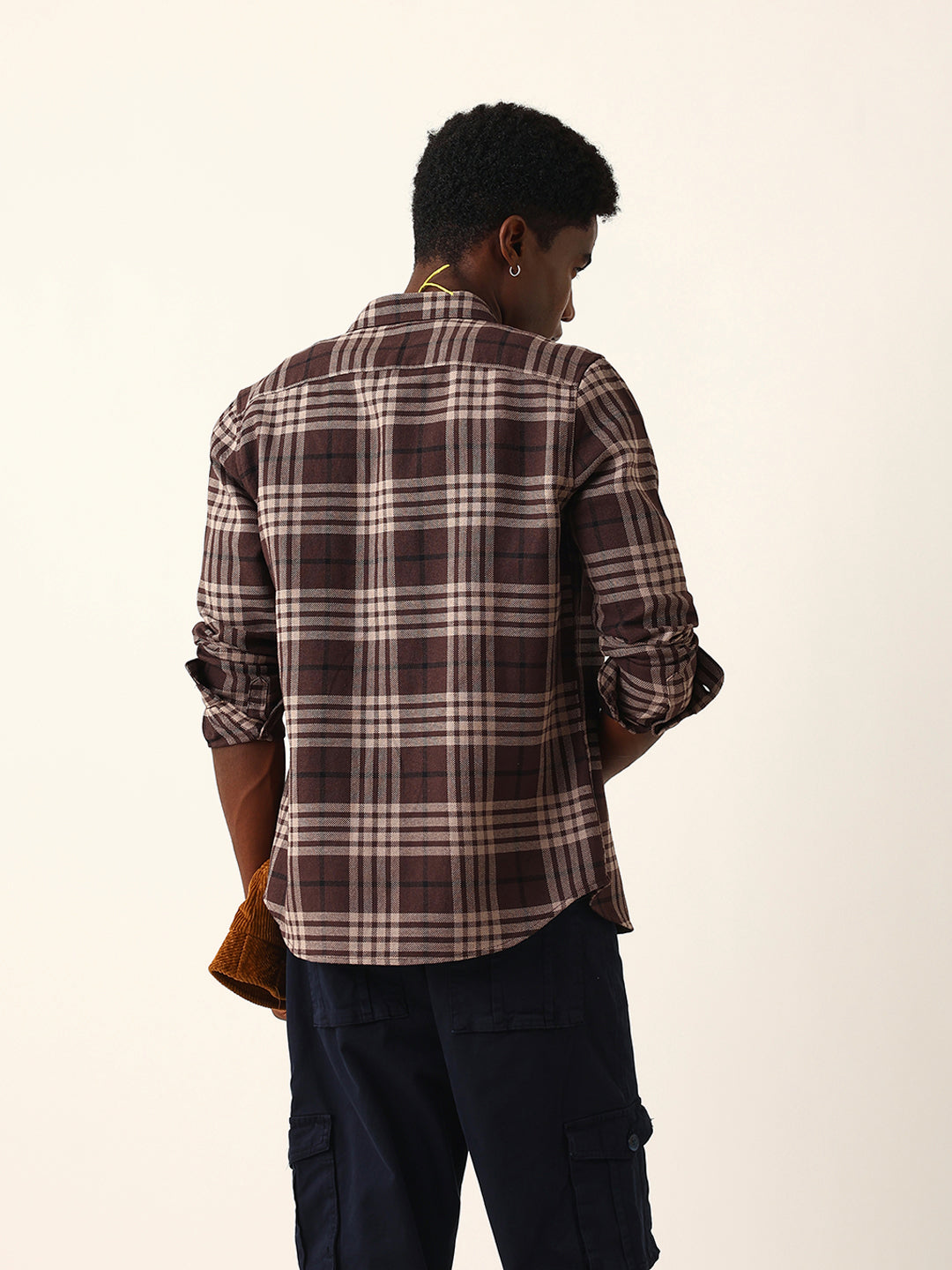 brown woven check slim fit casual shirt brown woven check slim fit casual shirt
