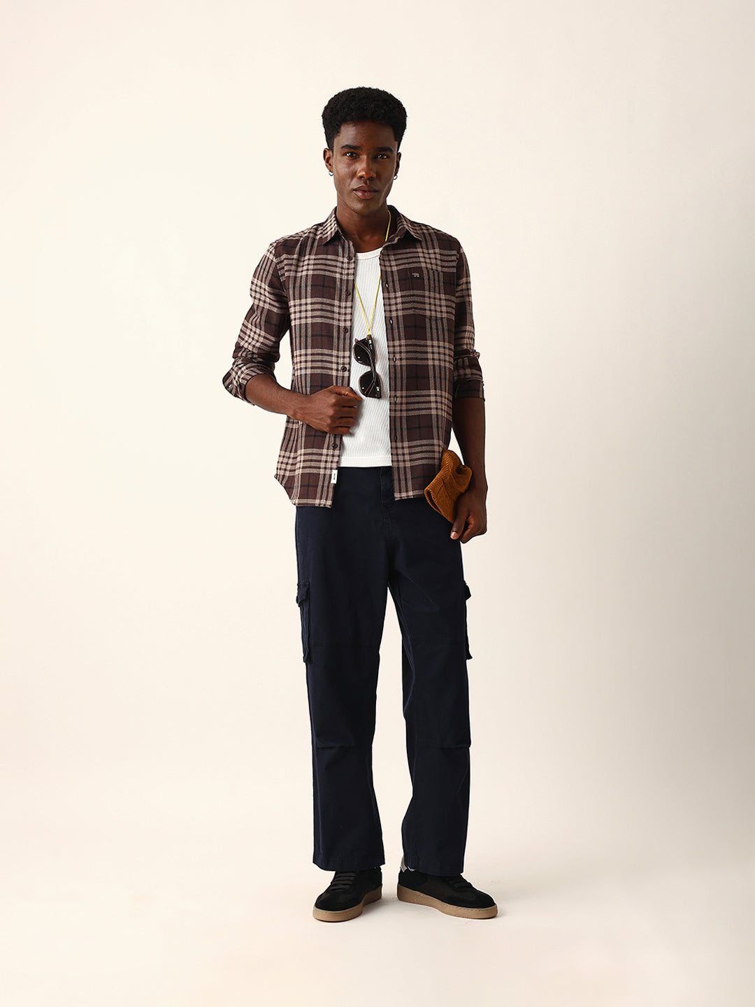 brown woven check slim fit casual shirt brown woven check slim fit casual shirt