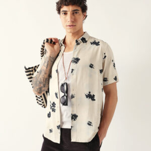 cream abstract botanical floral print regular fit casual shirt