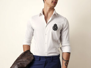 white tailored fit regal crest embroidery formal party shirt