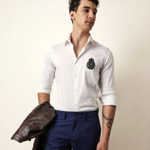 white tailored fit regal crest embroidery formal party shirt