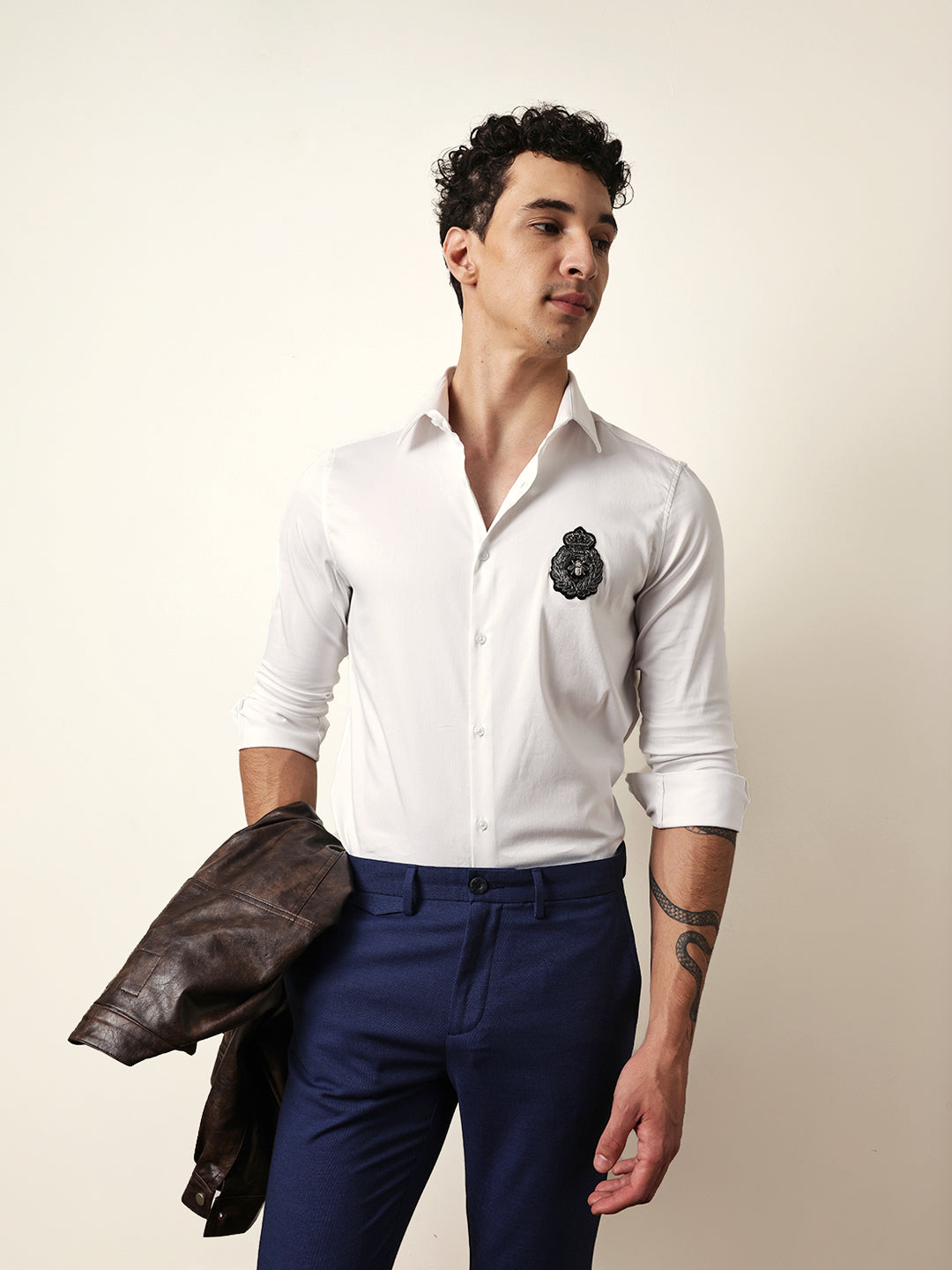 white tailored fit regal crest embroidery formal party shirt white tailored fit regal crest embroidery formal party shirt