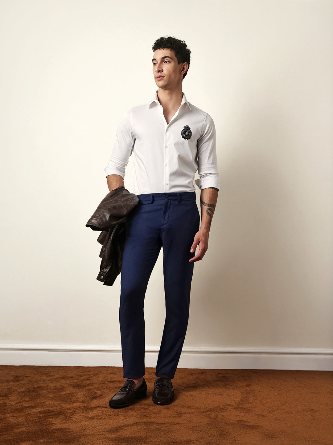 white tailored fit regal crest embroidery formal party shirt white tailored fit regal crest embroidery formal party shirt