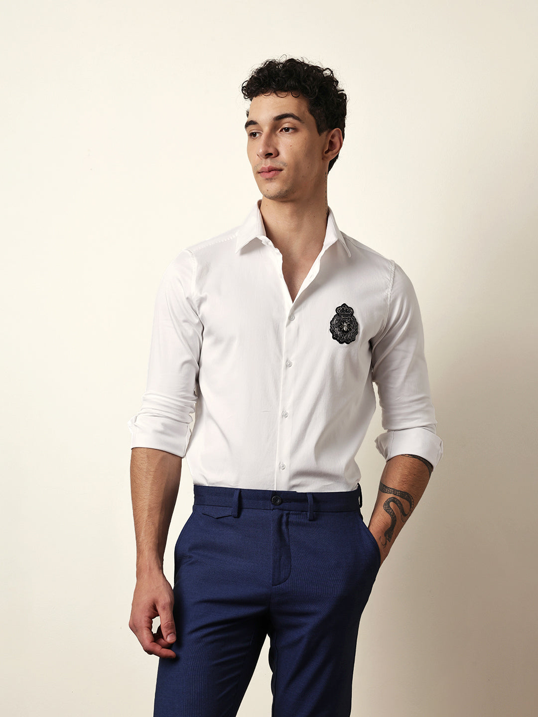 white tailored fit regal crest embroidery formal party shirt white tailored fit regal crest embroidery formal party shirt