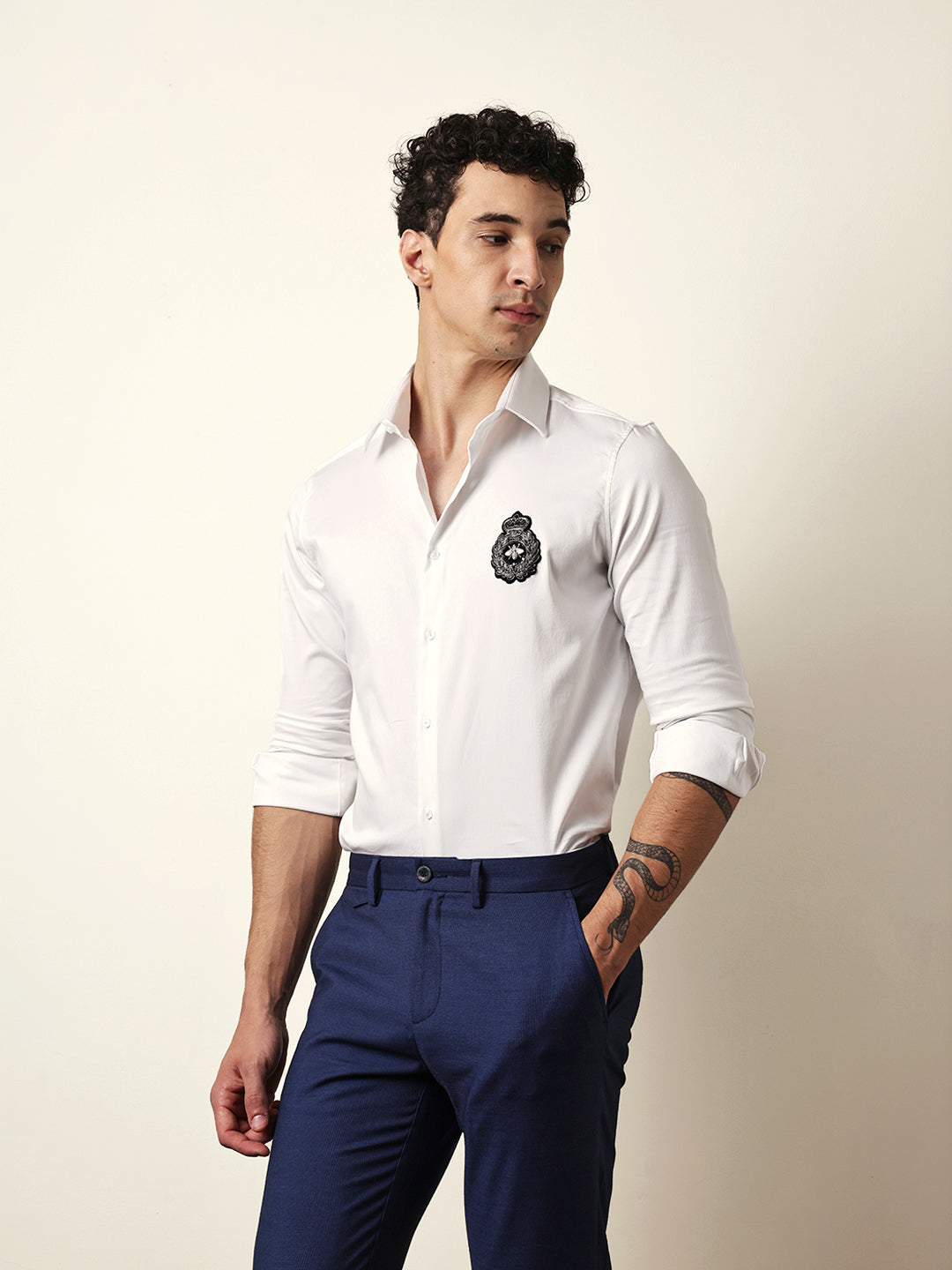white tailored fit regal crest embroidery formal party shirt white tailored fit regal crest embroidery formal party shirt