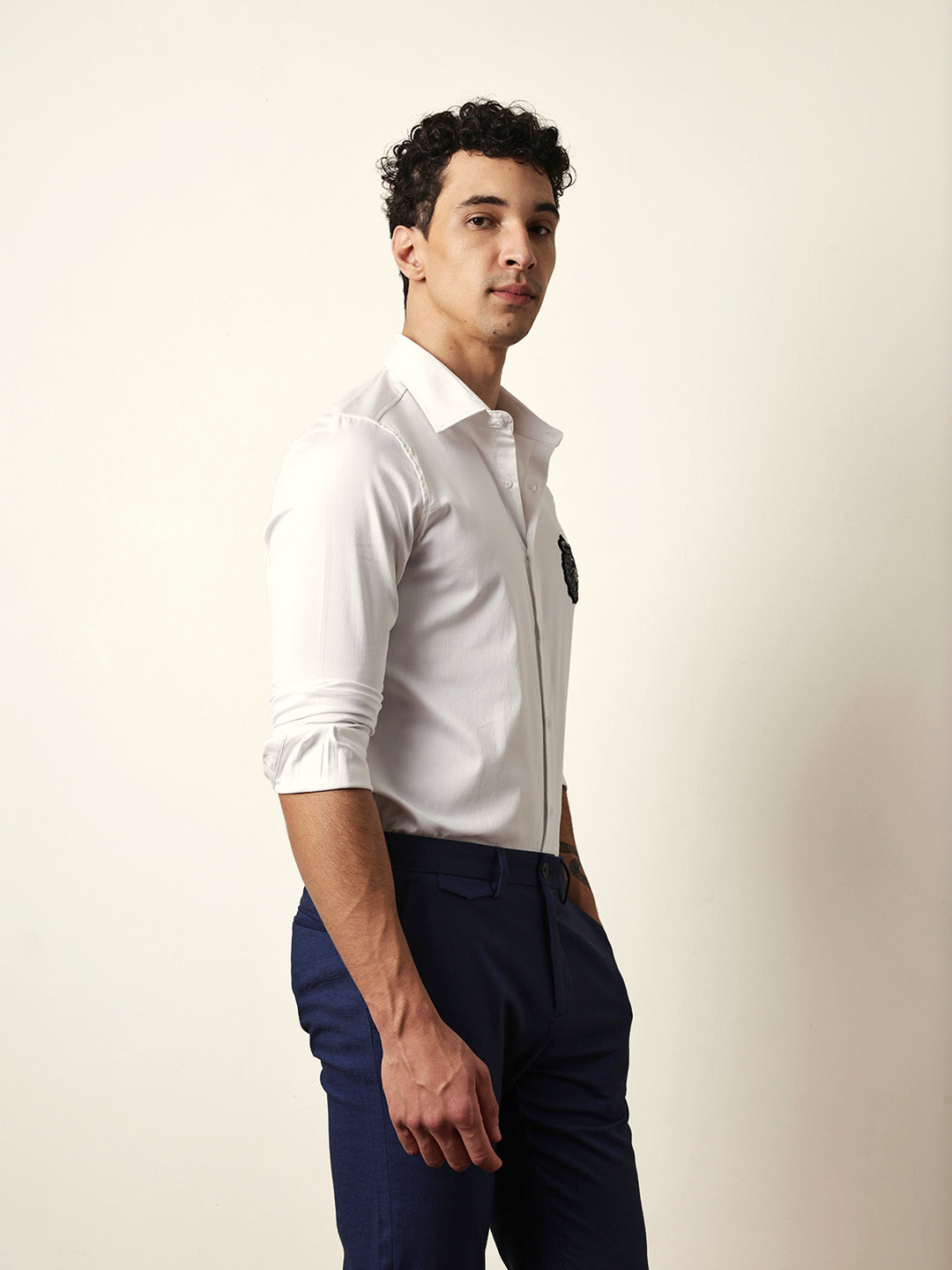 white tailored fit regal crest embroidery formal party shirt white tailored fit regal crest embroidery formal party shirt