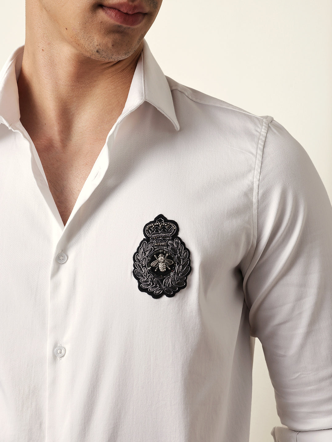 white tailored fit regal crest embroidery formal party shirt white tailored fit regal crest embroidery formal party shirt