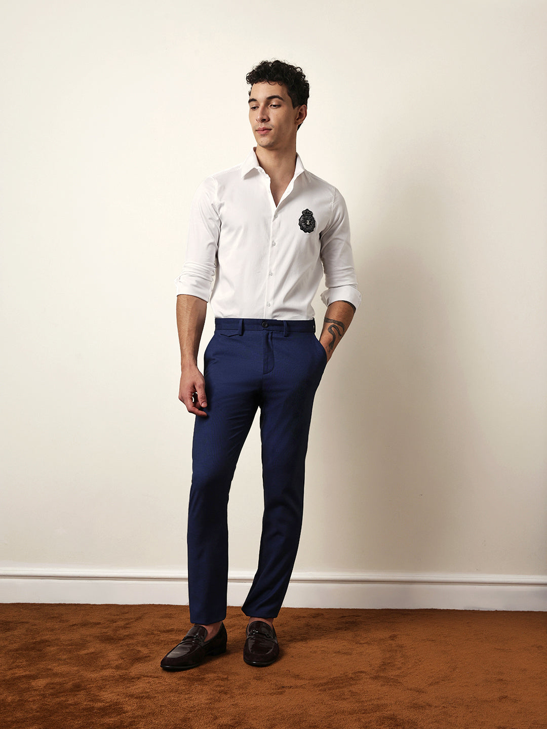 white tailored fit regal crest embroidery formal party shirt white tailored fit regal crest embroidery formal party shirt