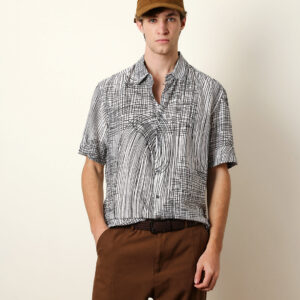 white & black abstract line print relax fit casual shirt