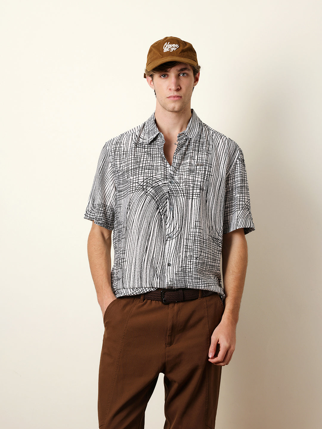 white & black abstract line print relax fit casual shirt white & black abstract line print relax fit casual shirt