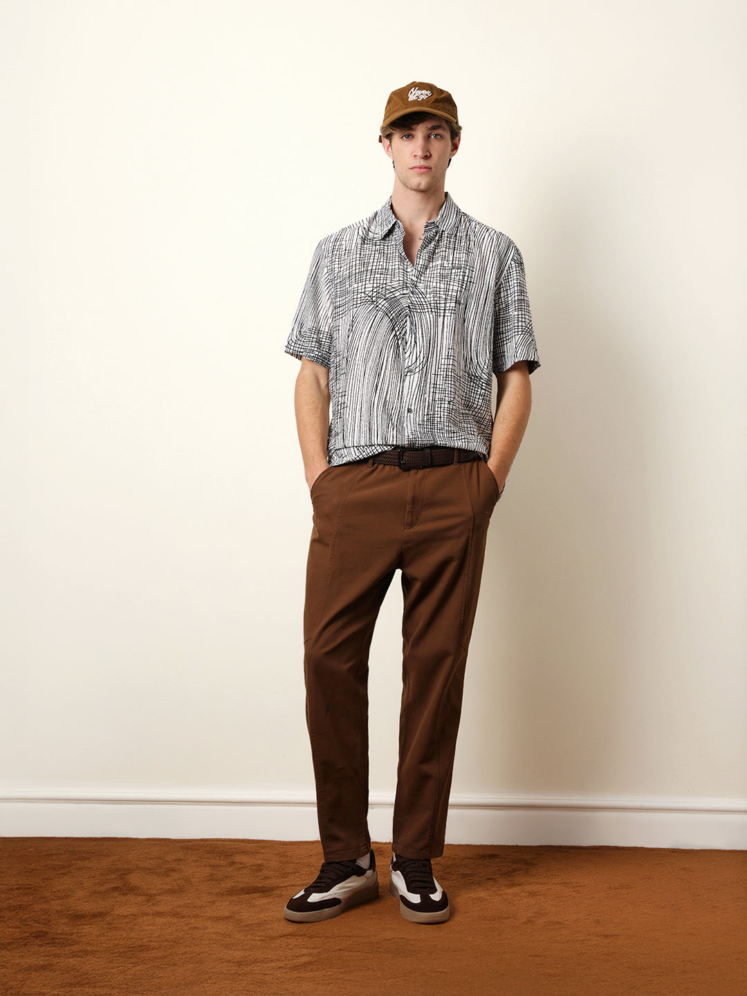 white & black abstract line print relax fit casual shirt white & black abstract line print relax fit casual shirt