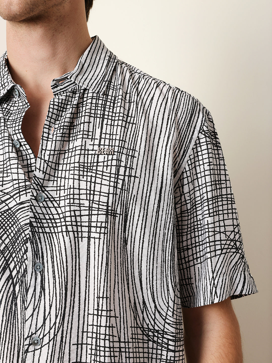 white & black abstract line print relax fit casual shirt white & black abstract line print relax fit casual shirt
