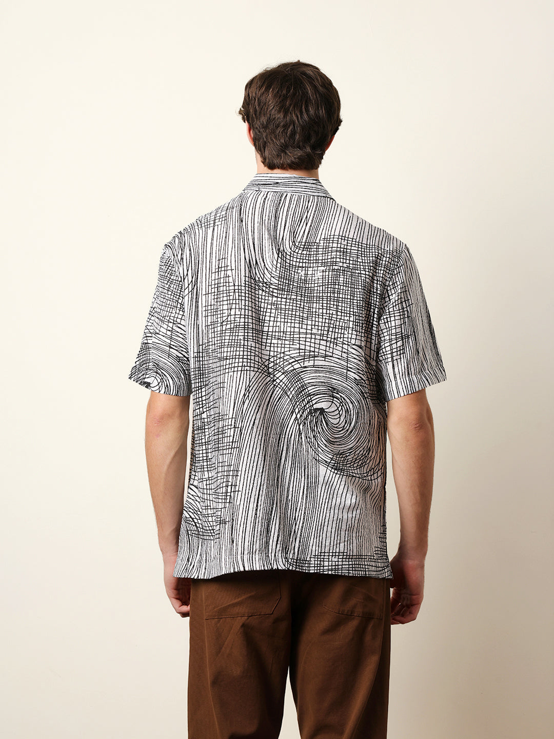 white & black abstract line print relax fit casual shirt white & black abstract line print relax fit casual shirt
