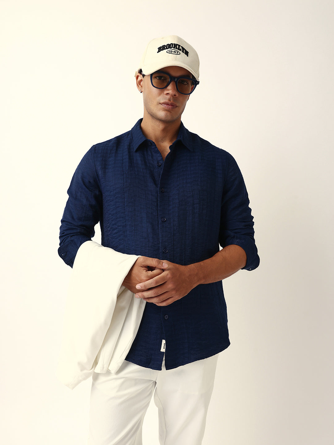 blue crinkle textured slim fit casual shirt blue crinkle textured slim fit casual shirt