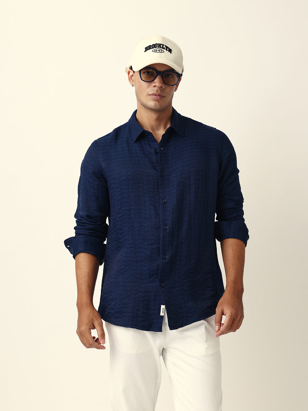 blue crinkle textured slim fit casual shirt blue crinkle textured slim fit casual shirt