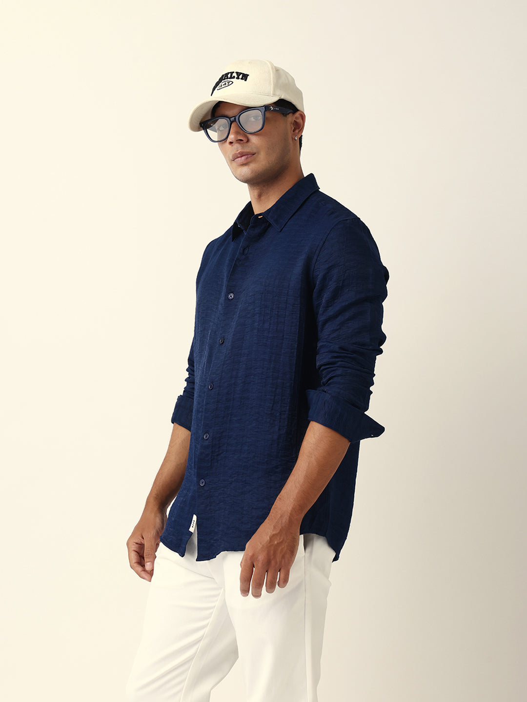 blue crinkle textured slim fit casual shirt blue crinkle textured slim fit casual shirt