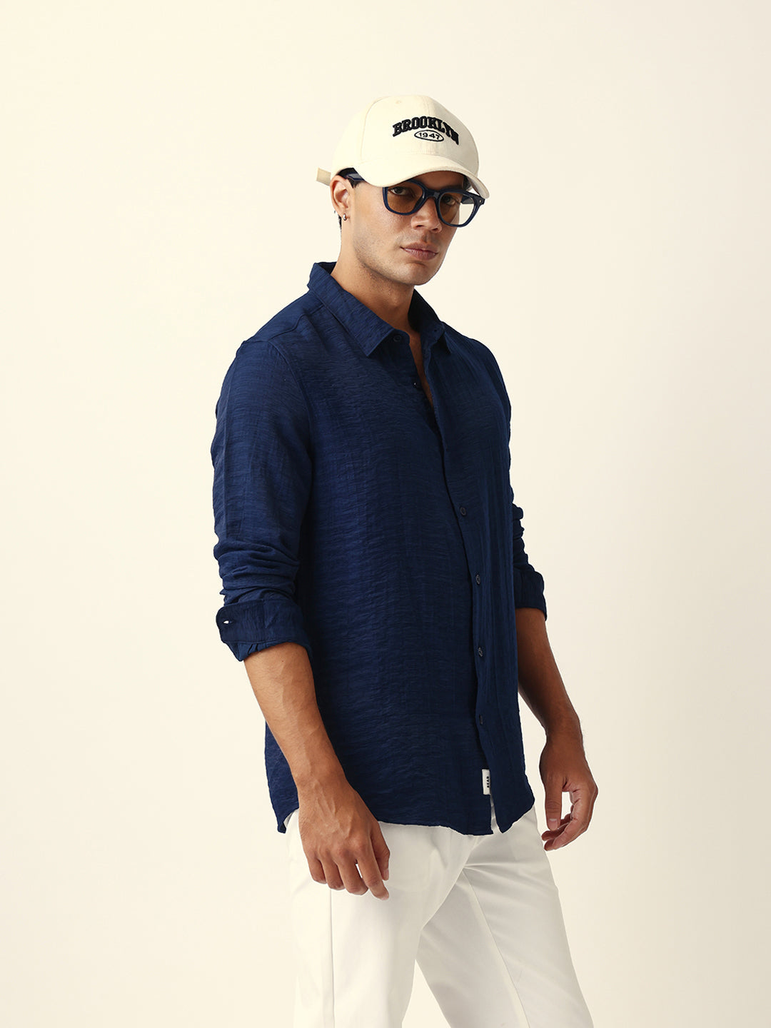 blue crinkle textured slim fit casual shirt blue crinkle textured slim fit casual shirt