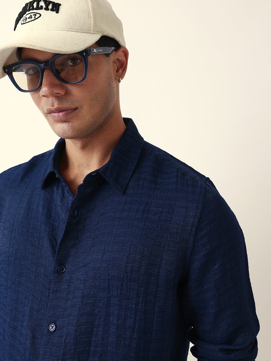 blue crinkle textured slim fit casual shirt blue crinkle textured slim fit casual shirt