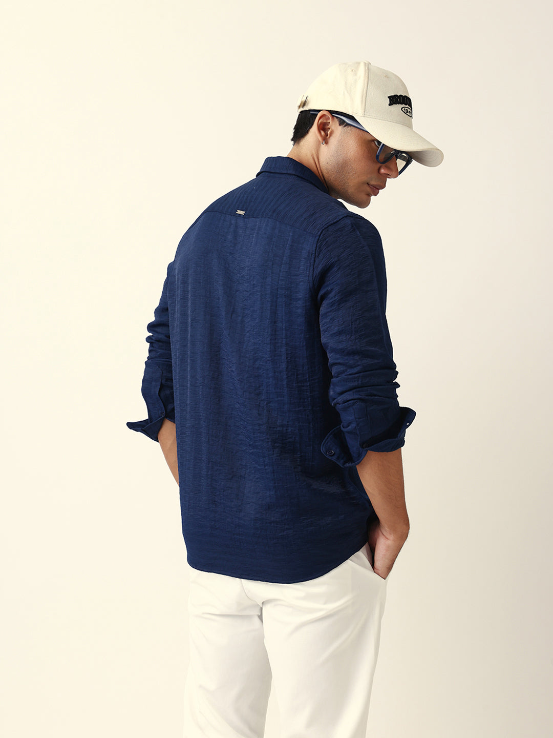 blue crinkle textured slim fit casual shirt blue crinkle textured slim fit casual shirt