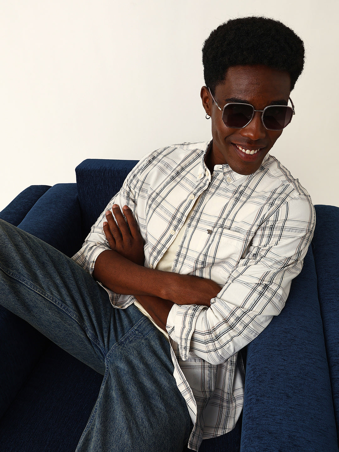 cream woven tartan checked slim fit casual shirt cream woven tartan checked slim fit casual shirt