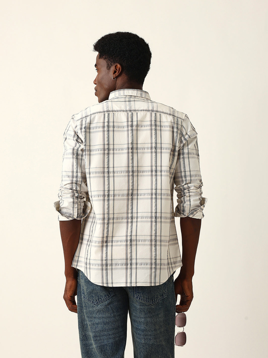 cream woven tartan checked slim fit casual shirt cream woven tartan checked slim fit casual shirt